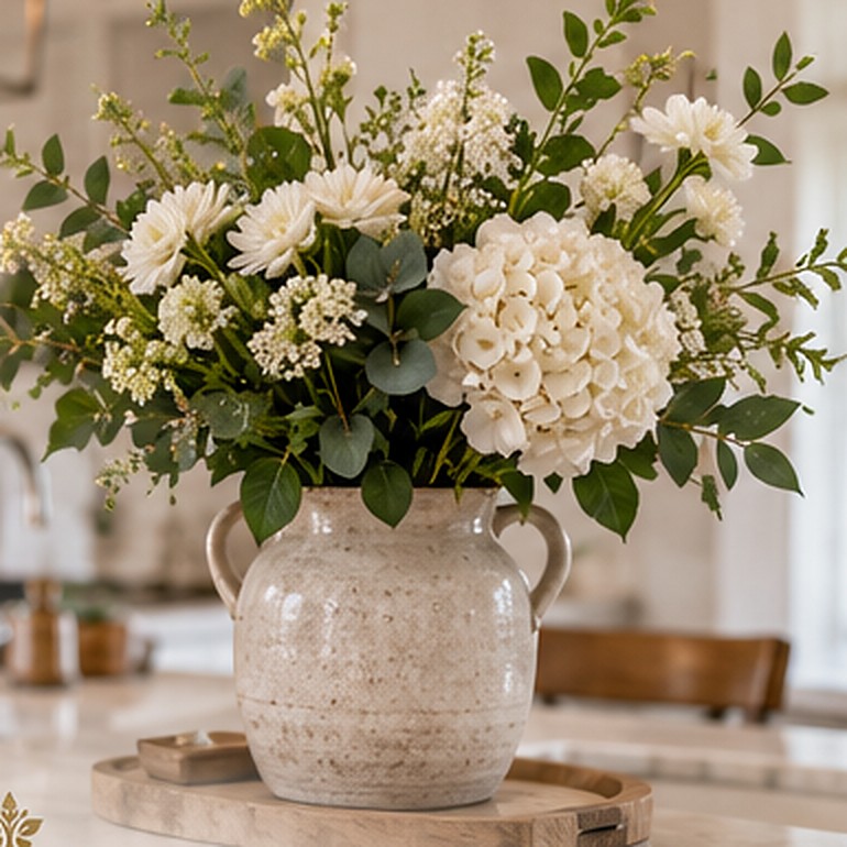 The Signature Bloom &mdash; a fresh white arrangement in the Haven & Bloom vase on a wooden tray